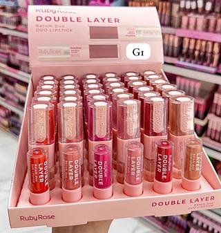 Batom Duo Double Layer Rubyrose Cores separar que estevem disponíveis