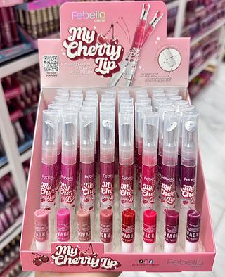 Lip Gloss Cherry 3D Cores separar que estevem disponíveis Febella