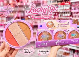 Paleta 3 em 1 iluminador blush e contorno beijo de neve