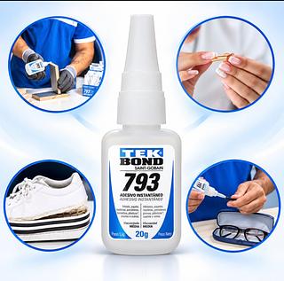 ￼Cola Instantânea Tek Bond 793 20g Acrigel Unha Tips Postiça Madeira Borracha