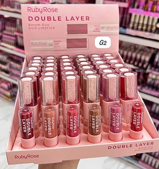 Batom Duo Double Layer G2 Rubyrose Cores separar que estevem disponíveis