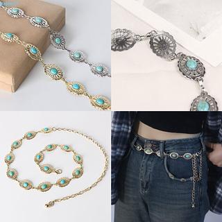 ￼Cinto de Corrente Metal Com Turquesa (P)