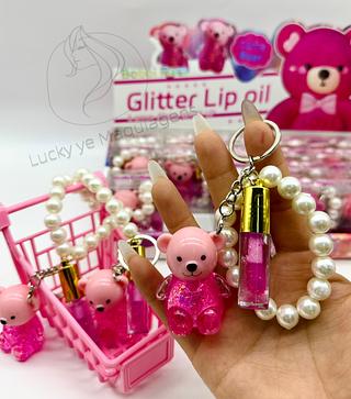 Lip gloss com Glitter ursinho com pulseira e chaveiro Bobbi Rara