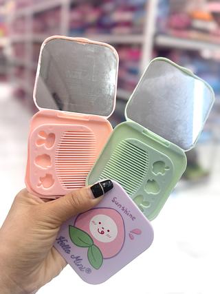 Espelho de bolsa com pente Hello Mini ( Cor Sortido )