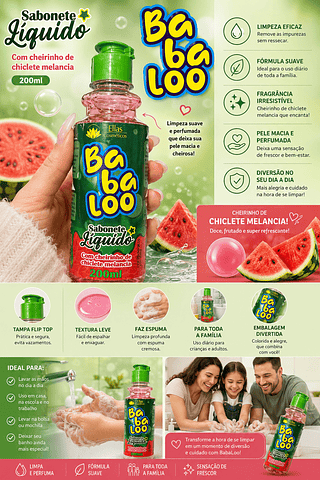 SABONETE LIQUIDO COM CHEIRINHO DE CHICLETE MELANCIA BABALOO (FOTO ILUSTRATIVO )