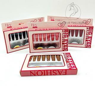 Unha Glitter com cílio ( Cor Sortido )