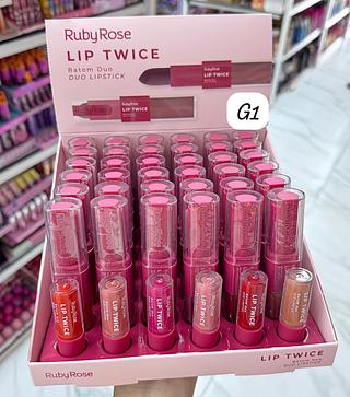 Batom Duo Lip TWICE G1 Rubyrose Cores separar que estevem disponíveis