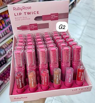 Batom Duo Lip Twice G2 Rubyrose Cores separar que estevem disponíveis