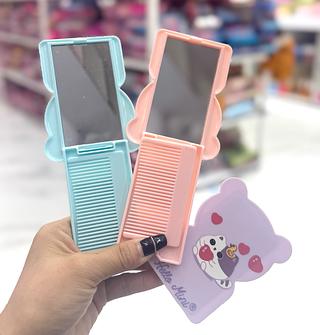 Espelho de bolsa com pente Hello Mini ( Cor Sortido )