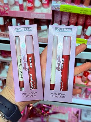 KIT LIP GLOSS E LAPIS LABIAL LOVE RAIN CORES SEPARAR QUE ESTEVEM DISPONIVEIS
