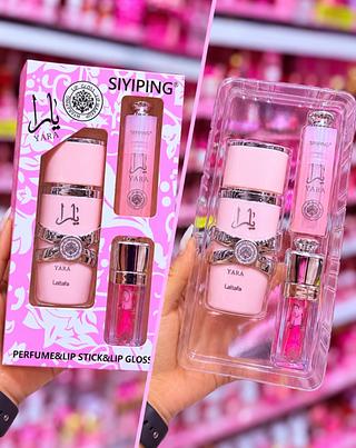 Kit Perfume + Lip Gloss + Lip balm