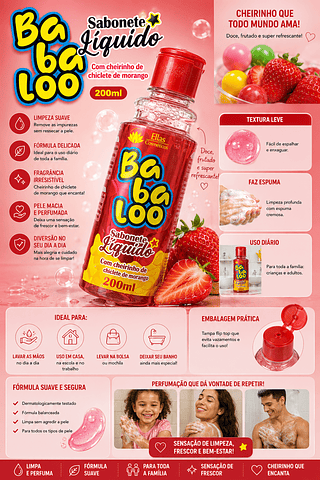 SABONETE LIQUIDO COM CHEIRINHO CHILETE DE MORANGO (FOTO ILUSTRATIVO )