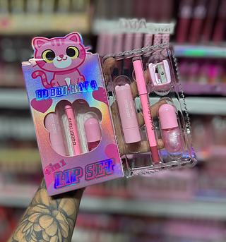 Kit gloss balm lápis boca e Apontador 4 Em 1 Bobbi Rara