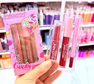 Kit Batom e gloss e lápis Hello Mini Cores separar que estevem disponível