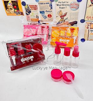 Kit Frascos Viagem Higiene Nécessaire Transparente 5 Peças Portatil (Cor Sortido )