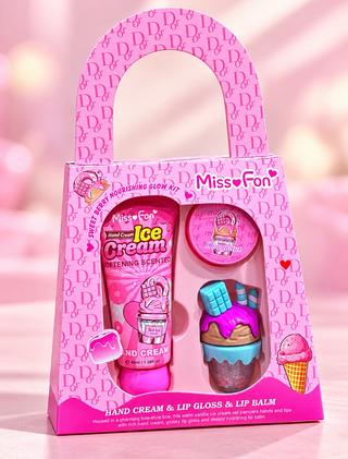 KIT HIDRATANTE DE MÃO E LIP GLOSS E LIP BALM MISS FON