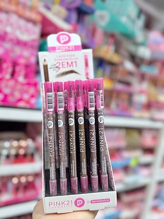 lápis para sobrancelha Pink 21 2 em 1