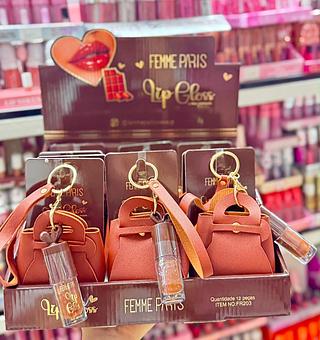 LIP GLOSS COM BOLSINHA E GLOSS FEMME PARIS CORES DE SEPARAR QUE ESTEVEM DISPONIVEIS